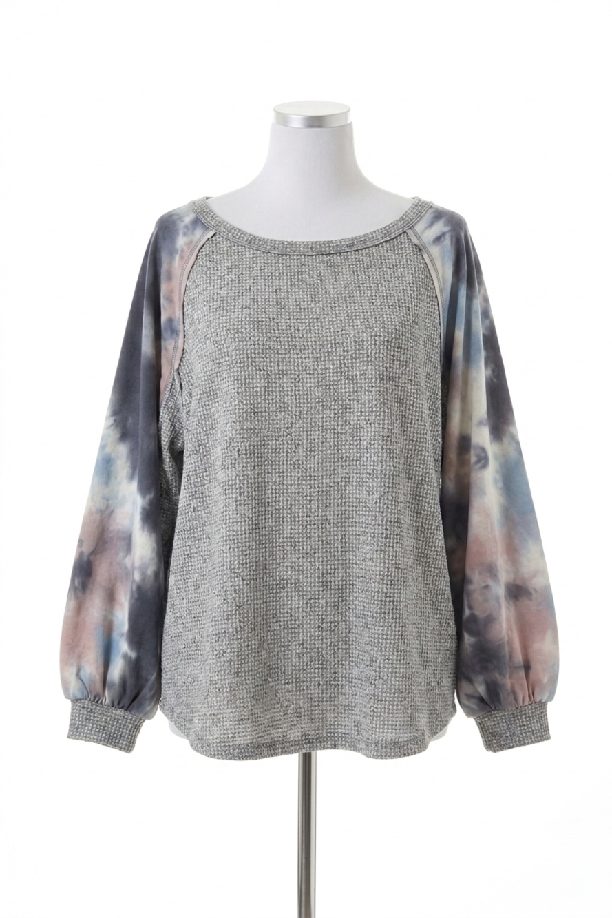 NEW ENTRO tie dye puffy sleeve top in charcoal